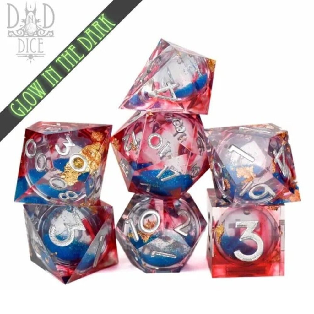 DND Dice Set - Power Siphon - Liquid Core - Glow in the Dark - 7 Resin Dice